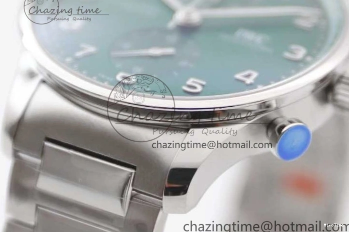 MIROTIME 1223 FastDry Portugieser Chronograph IW371615 ZF Best Edition Green Dial on SS Bracelet A7750 (Slim Movement) 7038